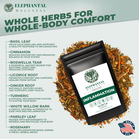 Elephantal Wellness loose leaf tea bundle shows vibrant herbs for mindful brewing.