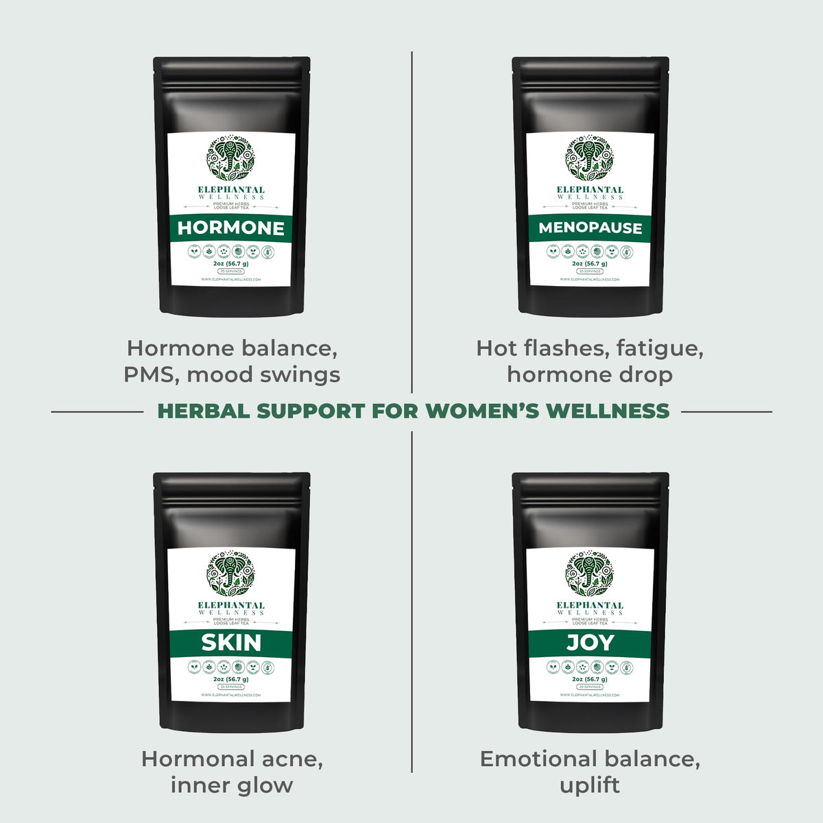 Elephantal Wellness loose leaf tea ritual with cup and leaves