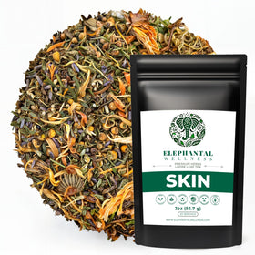Elephantal Wellness Premium Skin Herbal Tea packaging showing a calm, caffeine-free blend for daily ritual.