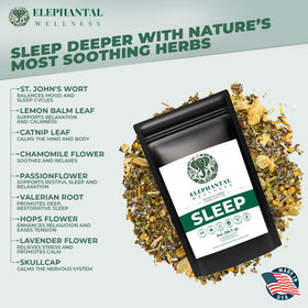 Elephantal Wellness Premium Sleep Tea loose-leaf-blend ready for infusion.