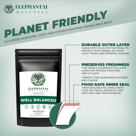 Elephantal Wellness Premium Well Balanced Tea ashwagandha closeup adaptive calm