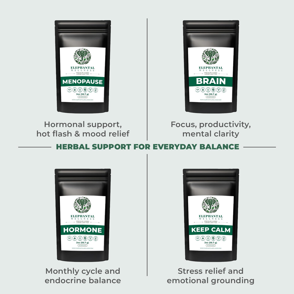 Elephantal Wellness Premium Well Balanced Tea cup with herbs caffeine-free daily ritual