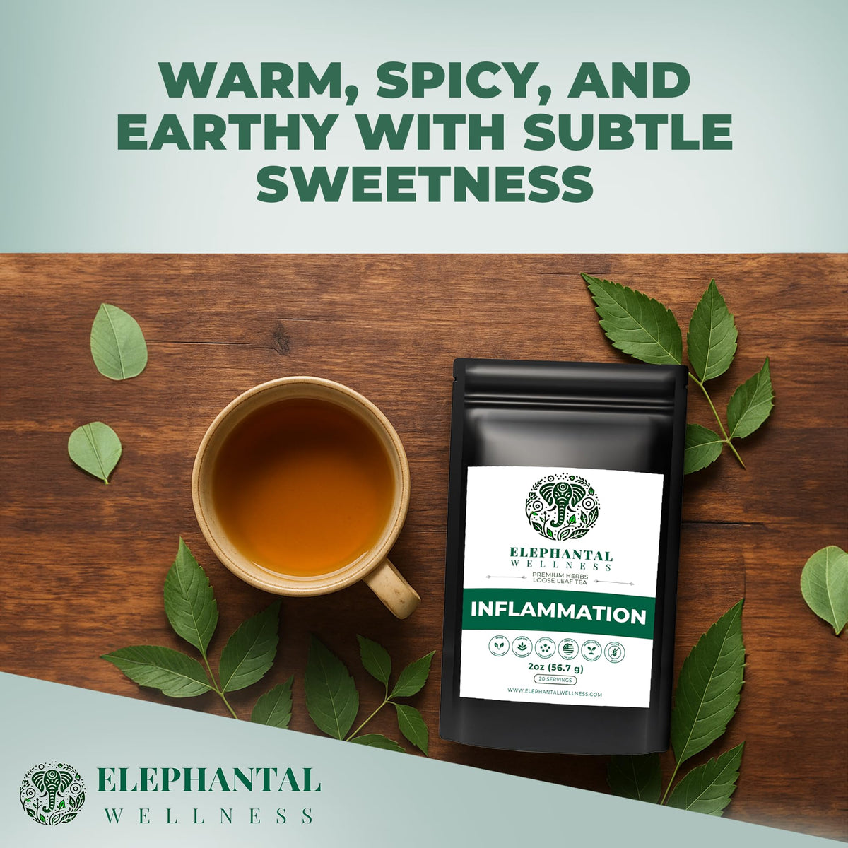 Elephantal Wellness tea brew pour captures warm aroma for comfortable moments.
