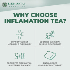 Elephantal Wellness tea cup steep image invites soothing, caffeine-free relaxation.