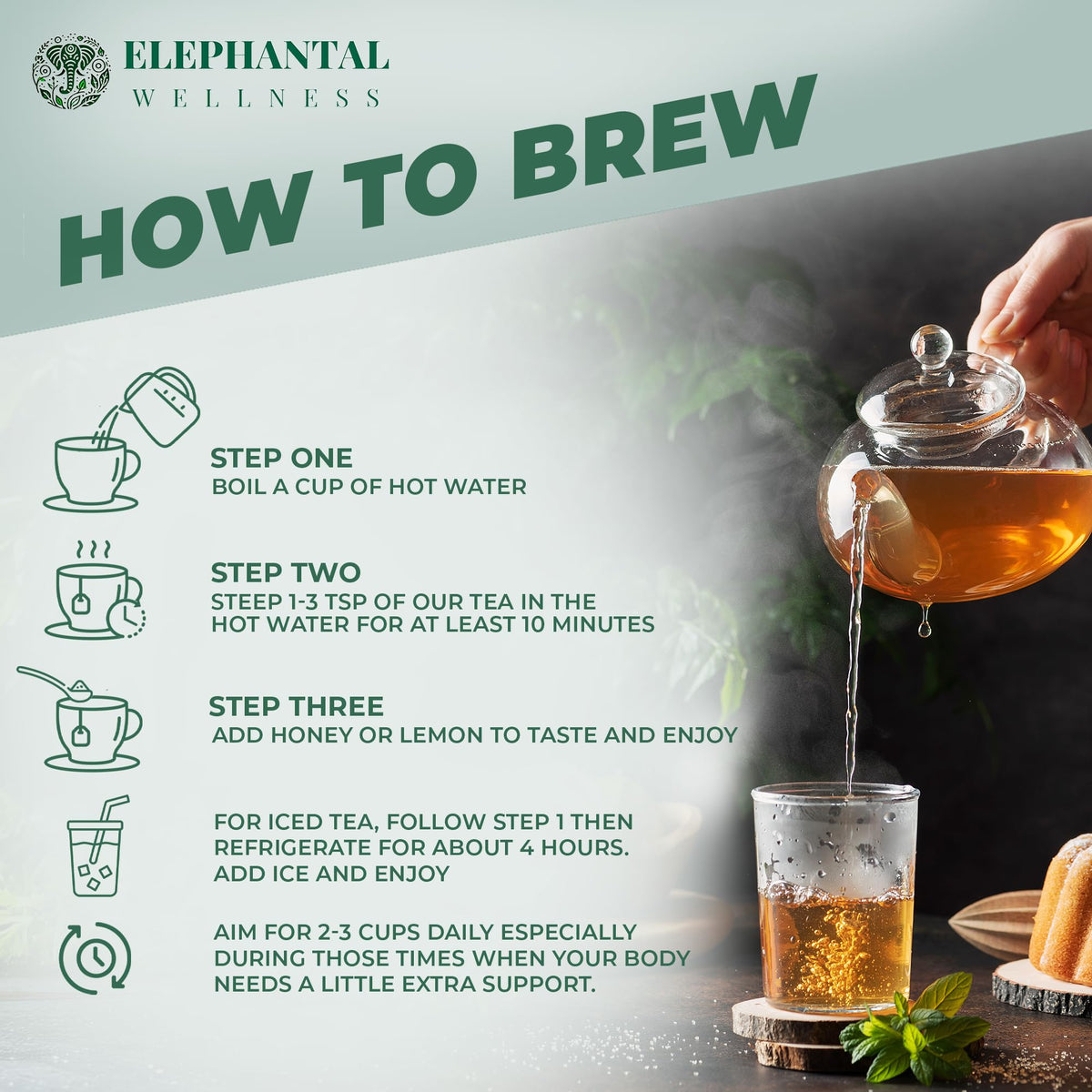 Elephantal Wellness Premium Respiratory Herbal Tea with eucalyptus and thyme supports open airways.
