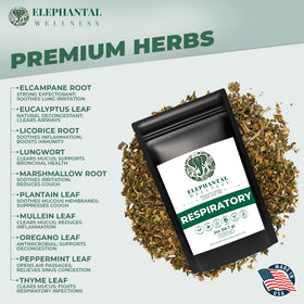 Elephantal Wellness Premium Respiratory Herbal Tea steeping cup supports a daily soothing ritual.