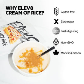 Elev8 Creamy Rice Apple Pie quick prep visuals show easy breakfasts.