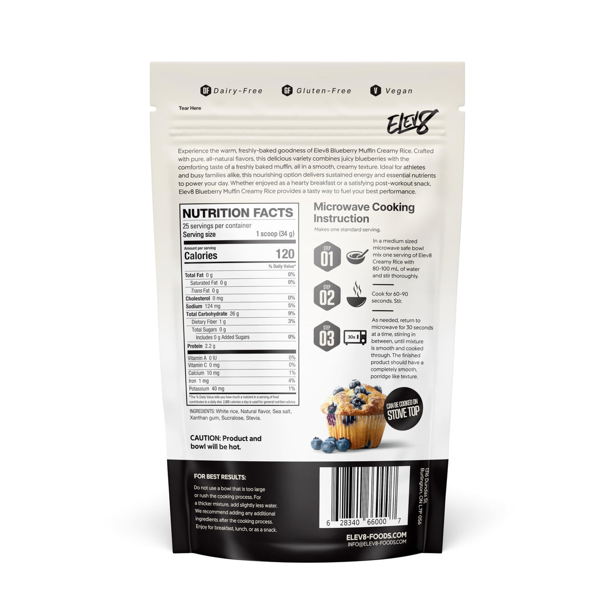 Elev8 Creamy Rice blueberry muffin pour demonstrates fast mix and smooth texture.