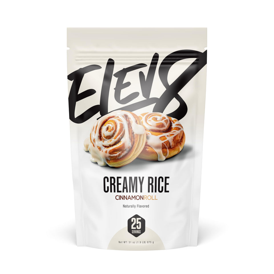 Elev8 Creamy Rice Cinnamon Roll pour fuels busy mornings with quick, clean carbs.