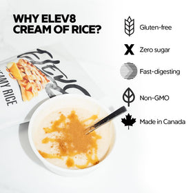 Elev8 Creamy Rice Cinnamon Roll texture shows silky smooth mix for easy prep.