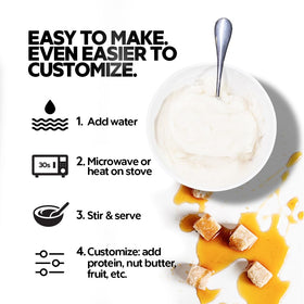 Elev8 Creamy Rice measuring scoop beside prepared serving