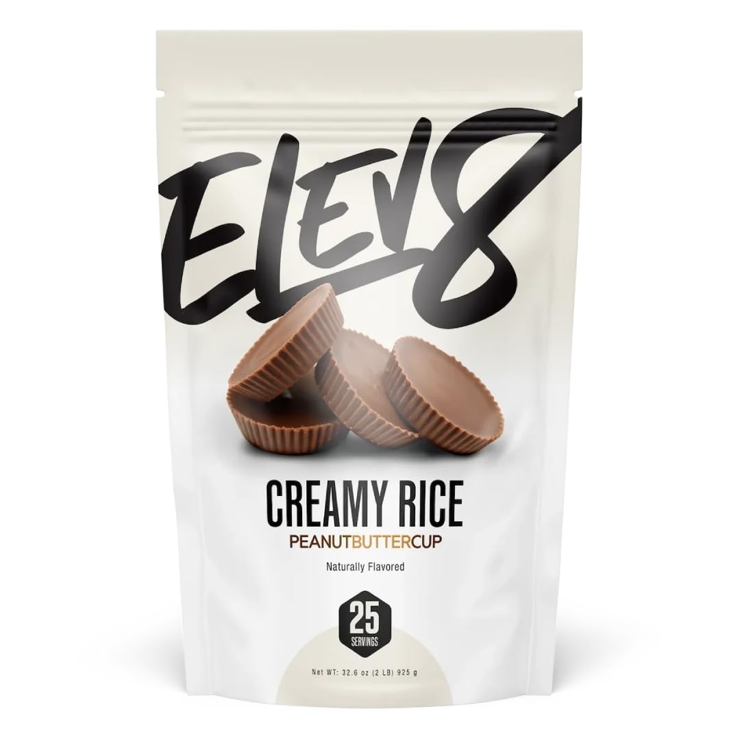 Elev8 Creamy Rice Peanut Butter Cup hero image shows a quick fueling option for active days.