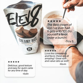 Elev8 Creamy Rice served with toppings ideas for versatile meals.