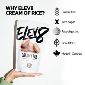 Elev8 Creamy Rice Peanut Butter Cup spooned into a satisfying, macro friendly snack.