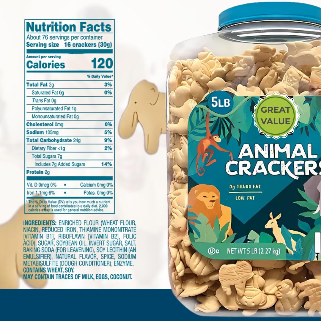 ELI&VAL Animal Crackers 5lb tub for pantry storage with reseal.