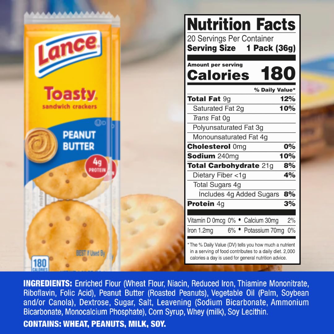 Crunchy crackers and creamy peanut butter of Lance Toasty in close-up