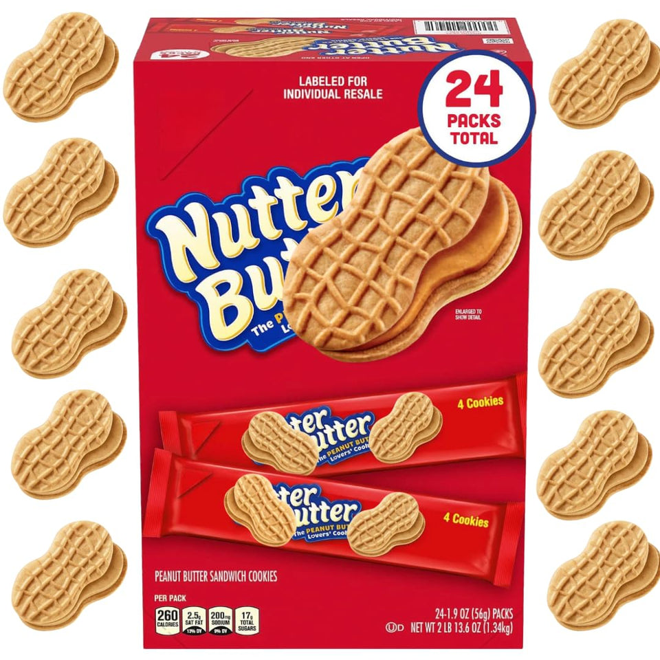 ELI&VAL Nutter Butter cookies 24-pack on the package, ideal for on-the-go snacking.