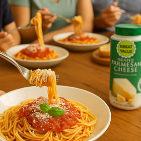 ELI&VAL grated parmesan sprinkled on pasta enhances flavor instantly.