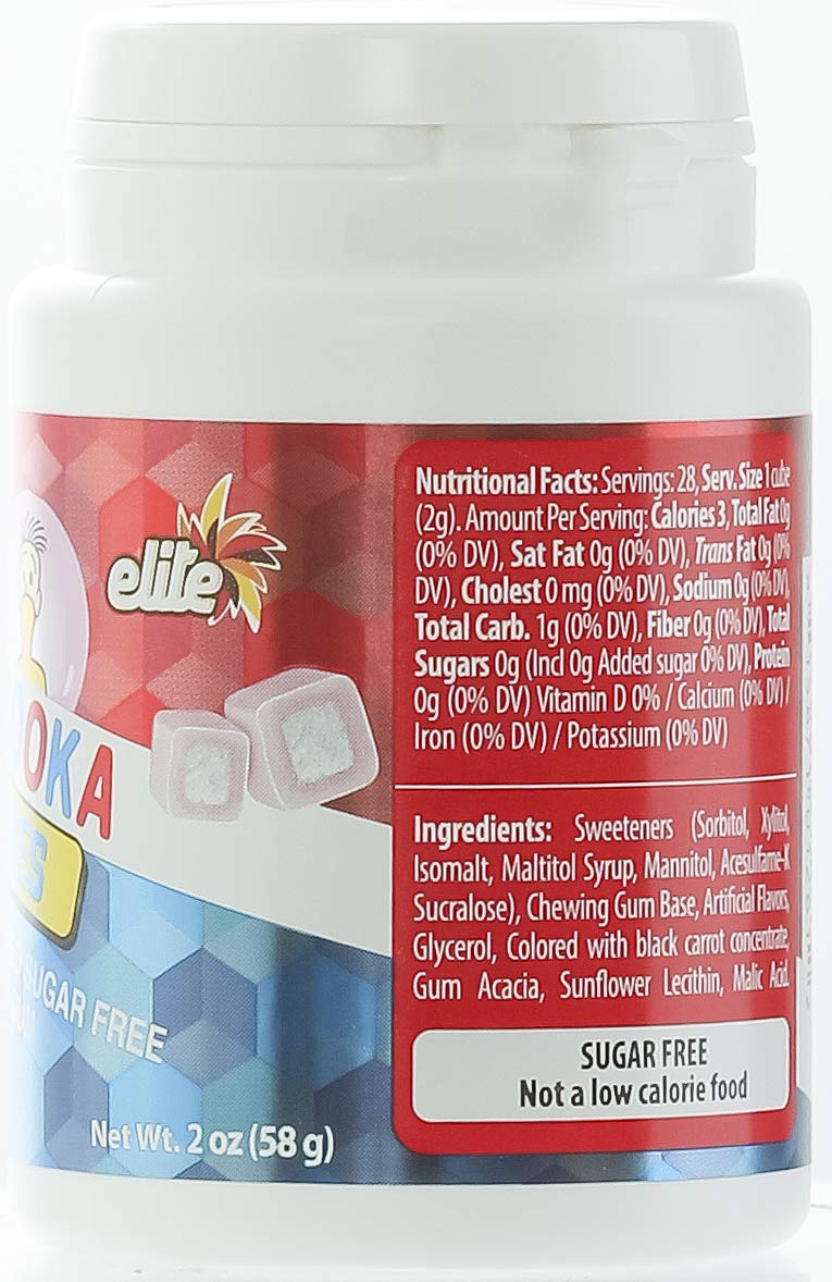 Elite Bazooka gum cubes reseal-cap shot emphasizes portability and freshness.