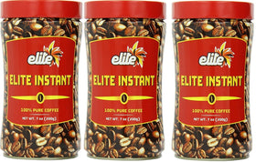 Elite Instant Coffee 7oz 3-pack box—premier beans for quick, flavorful mornings.