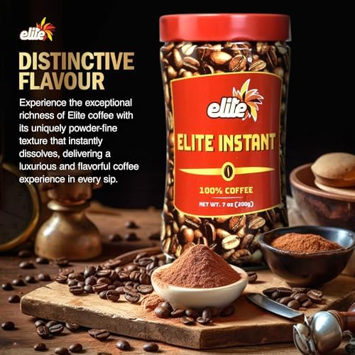 Elite Instant Coffee beans closeup—rich aroma and quality sourcing.