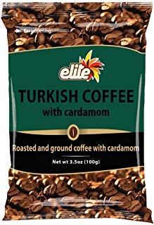 Elite Turkish coffee with cardamom; roasted and ground for bold aroma and quick brews