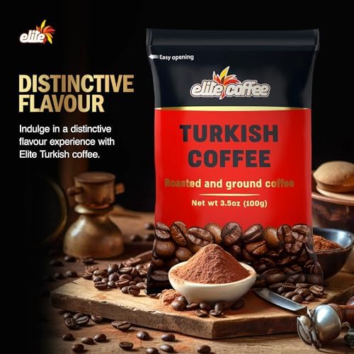 ELITE Turkish Ground Coffee scoop with beans for precise dosing.