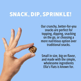 Ella’s Flats Minis sesame close-up highlighting crunchy texture and protein-packed bite