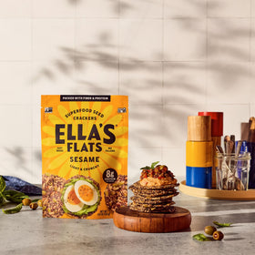 Ella’s Flats Sesame All Seed Crisps close-up reveals seed texture for a high-fiber bite