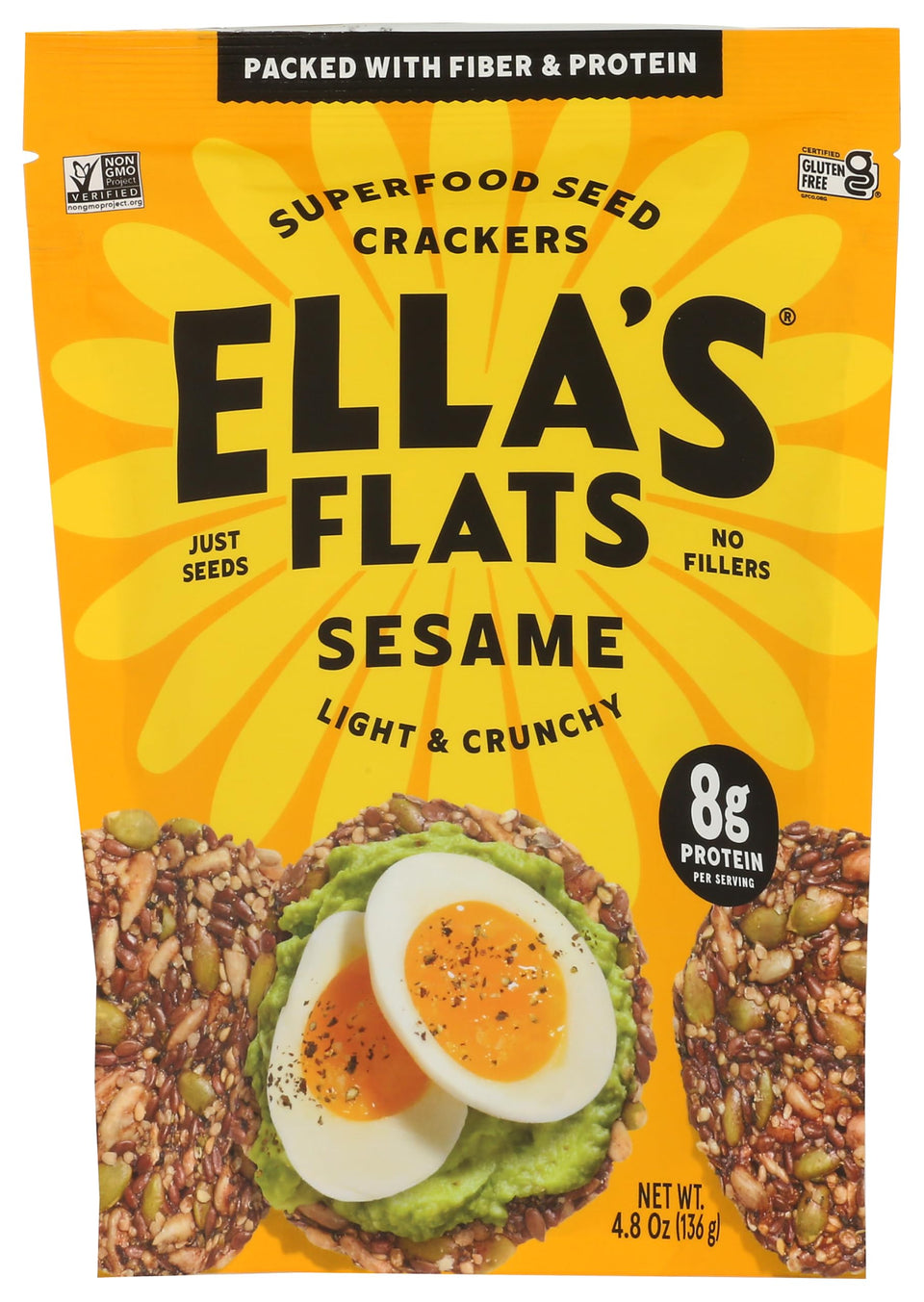 Ella's Flats Sesame Crisp 4.8 oz – a crunchy on-the-go snack option.