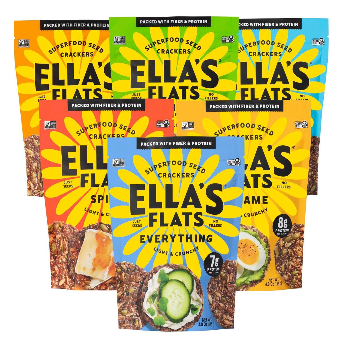 ELLAS FLATS sesame original bag for gluten-free, keto-friendly snacking on the go.