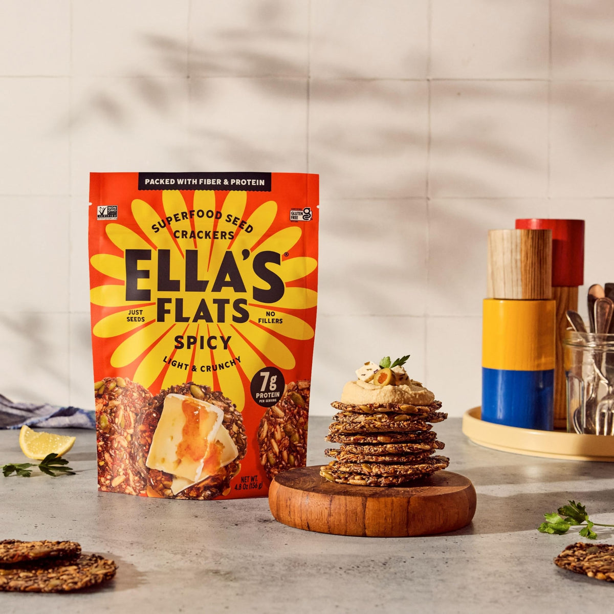 ELLAS FLATS crispy texture close-up showing light, satisfying bite.
