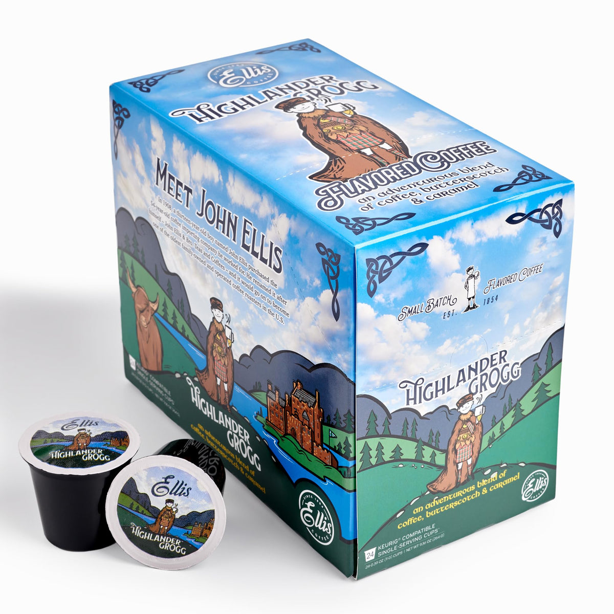 Ellis Coffee Highlander Grogg pod close-up highlighting indulgent flavor notes