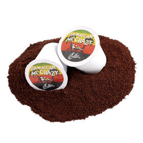 Ellis Coffee Jamaican Me Crazy cups shown; single-serve ease for home or office.