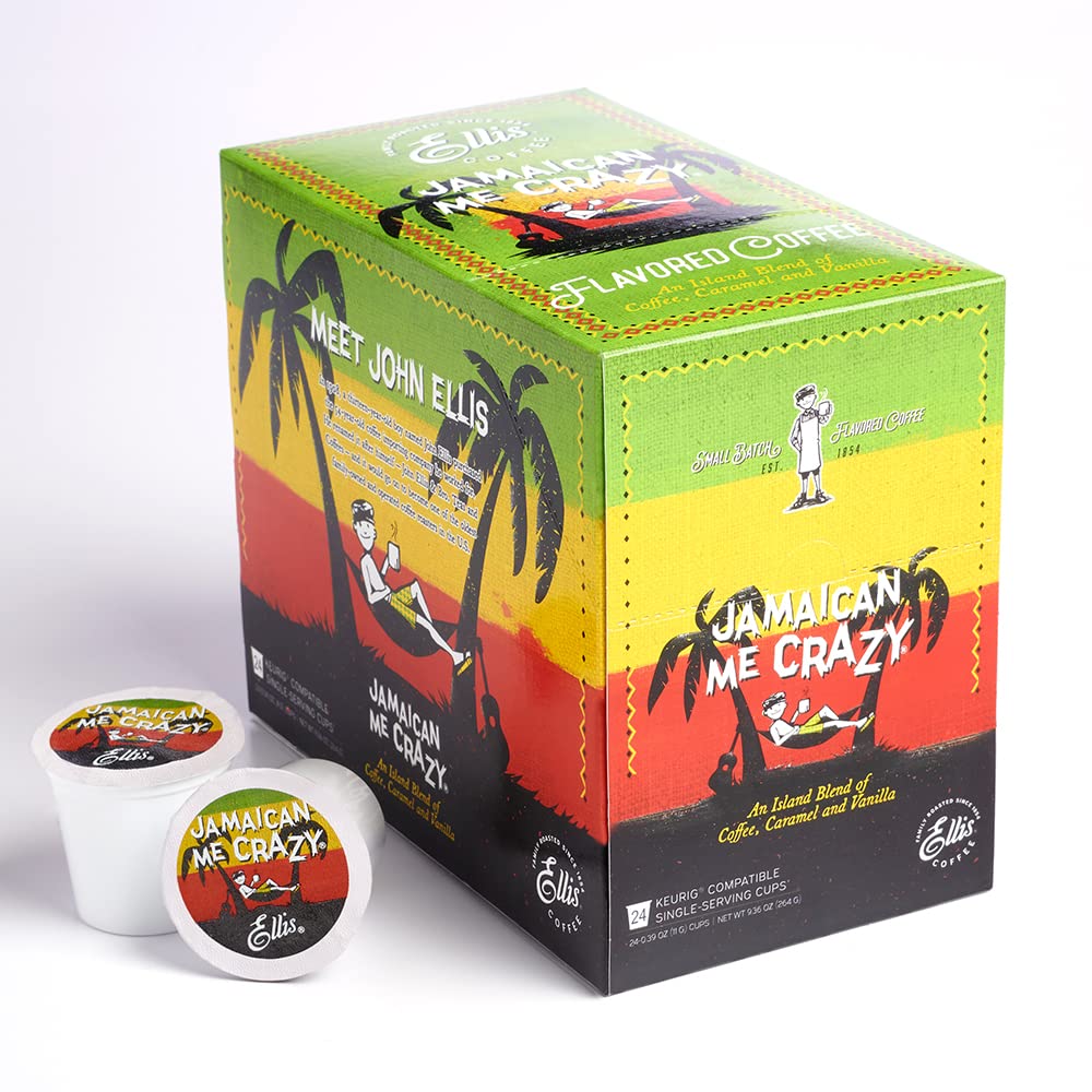 Ellis Coffee Jamaican Me Crazy pack image; flavorful convenience for busy mornings.
