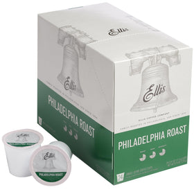 Ellis Coffee Philadelphia Roast pods in a box, a convenient single-serve option.