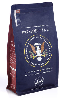 Ellis Coffee Presidential bag front displaying branding for light roast