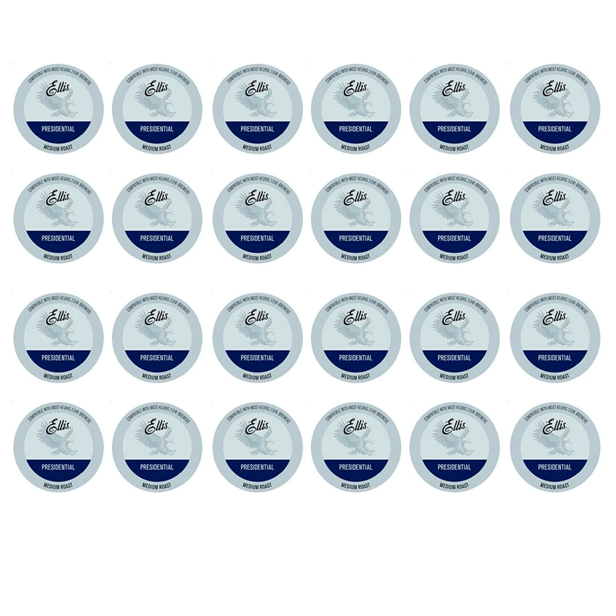 Ellis Coffee Presidential pods dispense, compatible with most single-serve brewers.