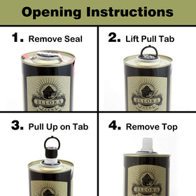 Ellora Farms 16.9 oz tin packaging keeps oil fresh and easy to store.