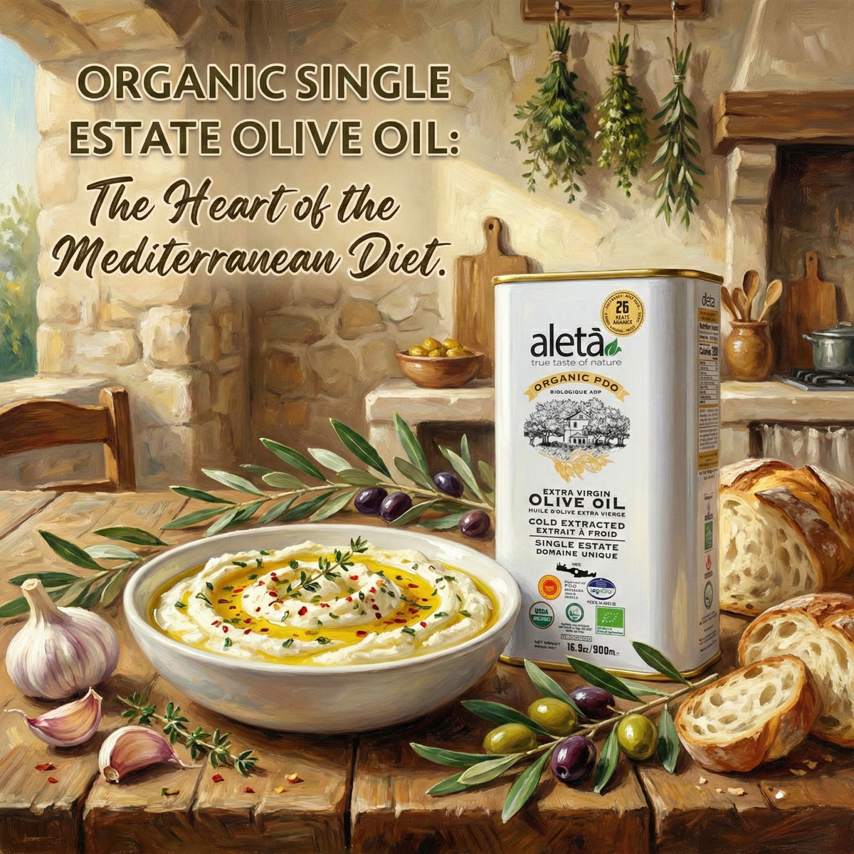 Ellora Farms Aleta olive oil tin showing premium packaging for cooking.