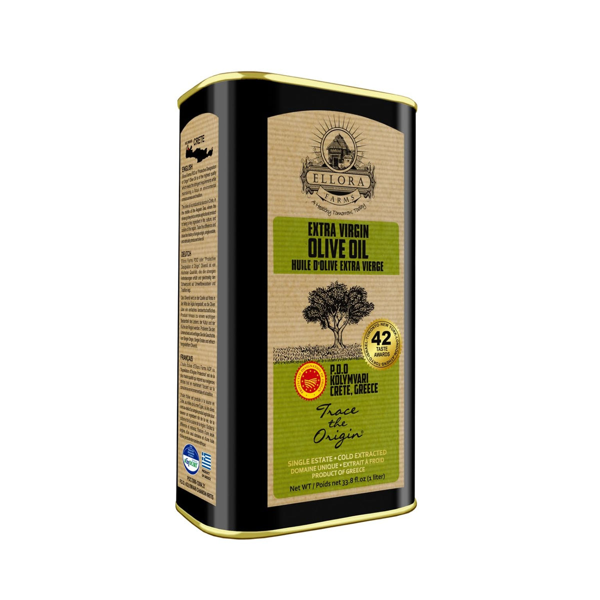 Ellora Farms olive oil bottle highlights premium single estate quality for daily cooking.