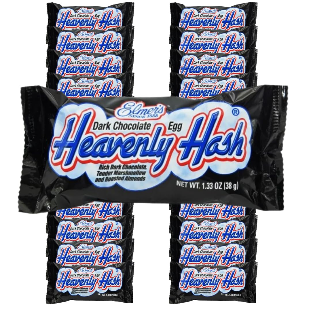 Elmer's Dark Chocolate Heavenly Hash Eggs packaging, gift-ready 24-pack for celebrations.