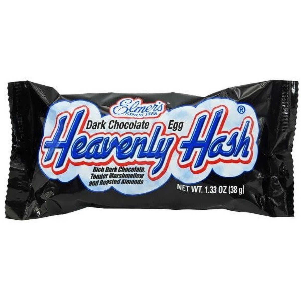 Elmer Heavenly Hash Eggs marshmallow center visible in the bite.