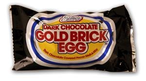 Elmer's Dark Chocolate Gold Brick Eggs with pecans and melt-away center, ideal for gifting.
