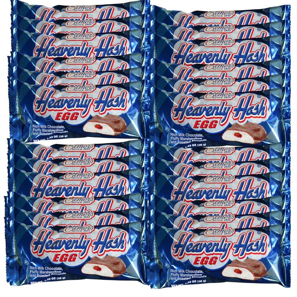Elmer's Heavenly Hash Eggs packshot reveals rich milk chocolate, marshmallow, and almonds.