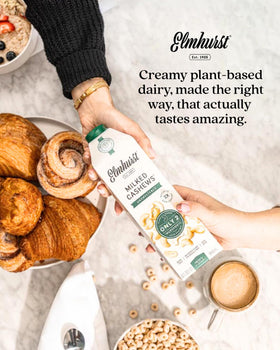 Coffee with Elmhurst cashew milk unsweetened for creamy dairy-free texture