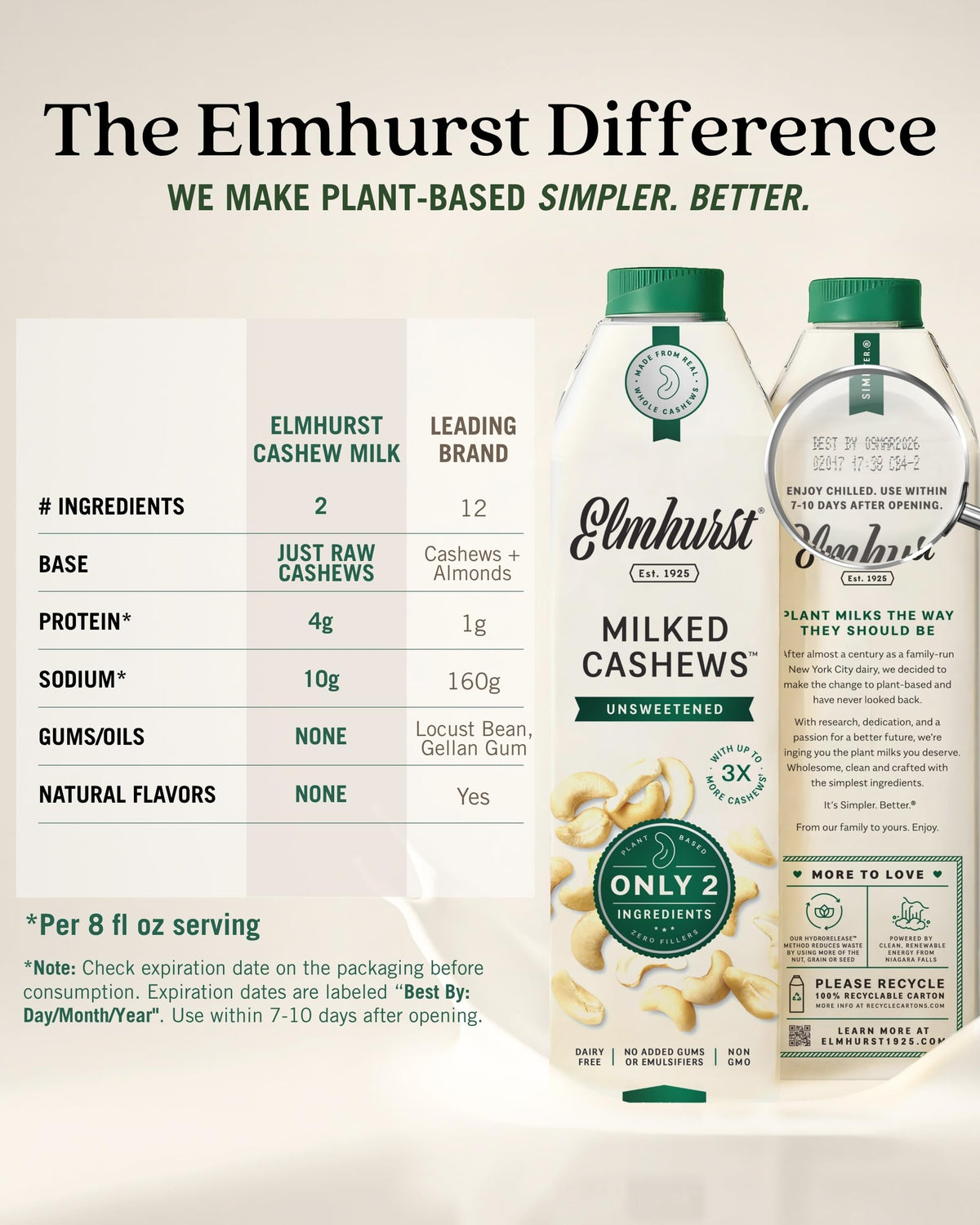 Bright kitchen scene with Elmhurst cashew milk unsweetened