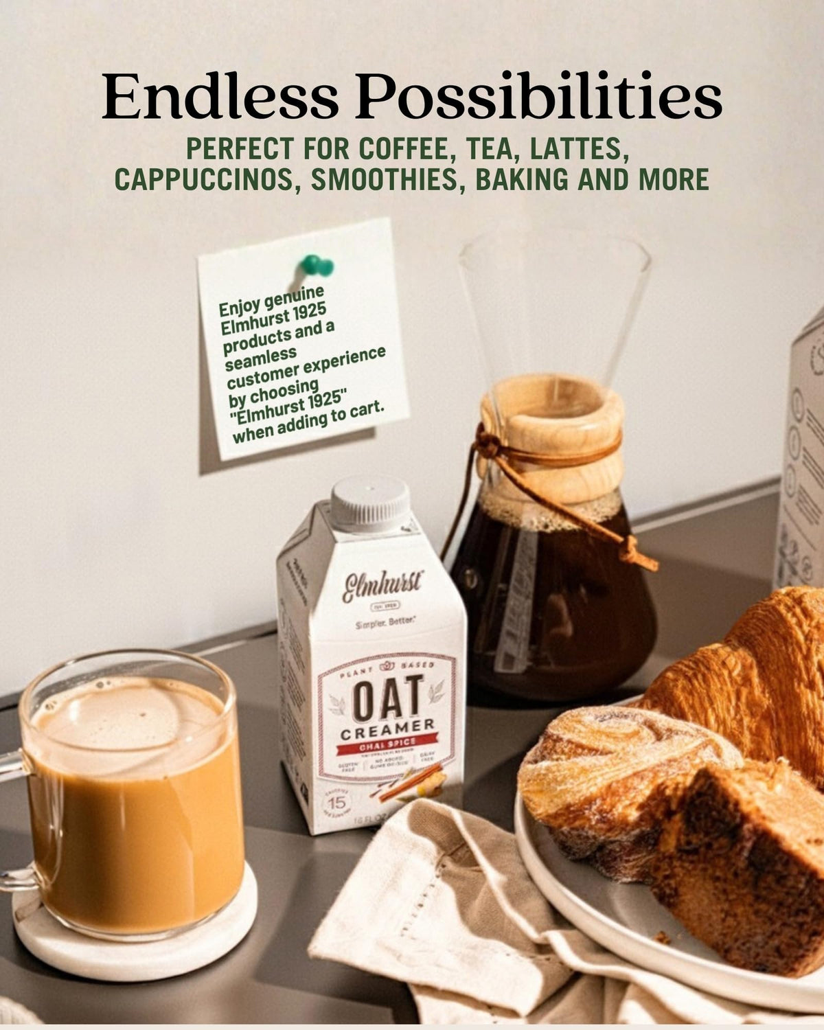 Elmhurst 1925 chai spice oat creamer shelf-stable pack on shelf