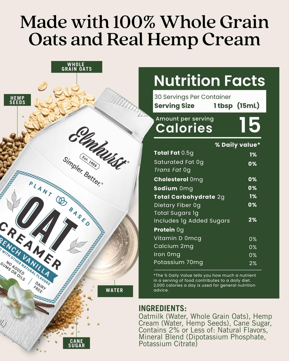 Elmhurst oat creamer poured into coffee for dairy-free richness