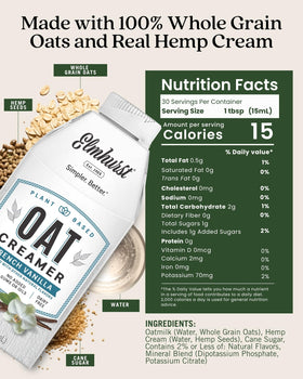 Elmhurst oat creamer poured into coffee for dairy-free richness